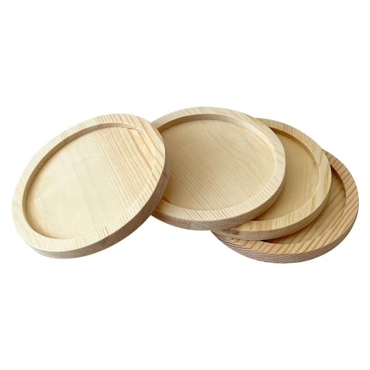 12 Packs: 4 ct. (48 total) Round Welled Pinewood Coasters by Make Market&#xAE;